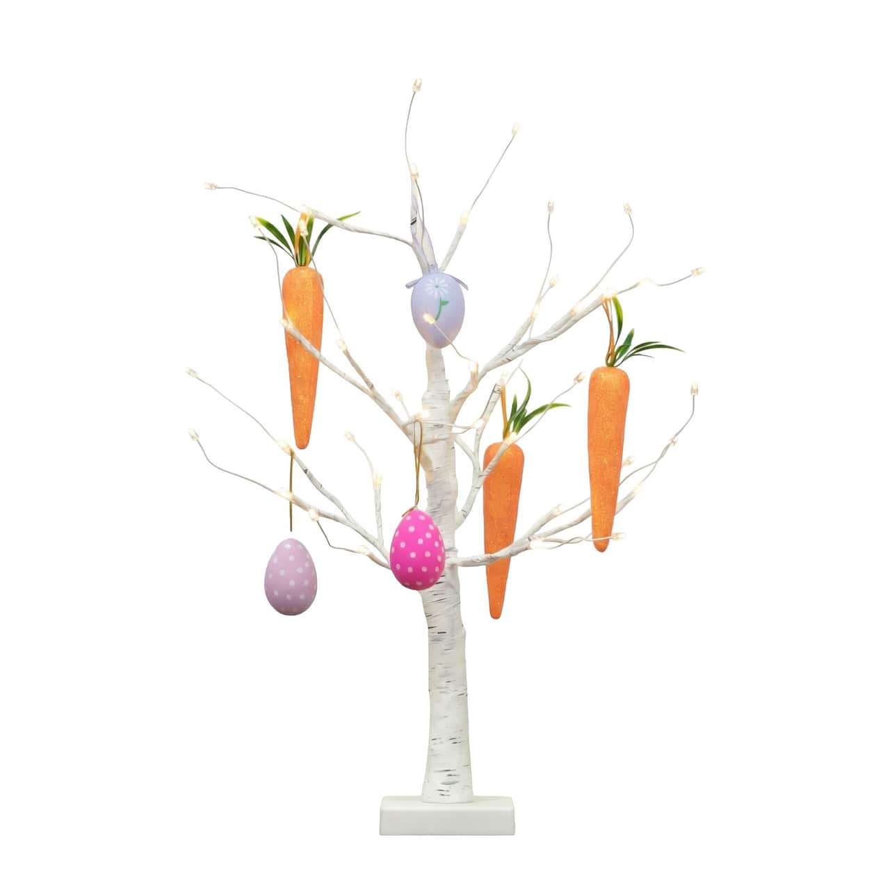 2ft. Pre-Lit Artificial Easter Egg and Carrots Ornament Twig Tree with 24 Warm White LED Lights